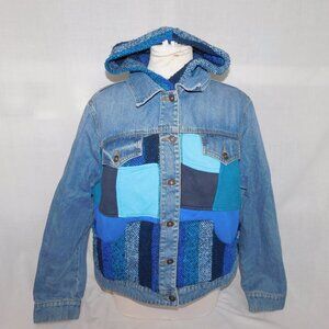 OOAK Hip Chick Design Womens XL Upcycled Blue Denim Jean Jacket Patch Work